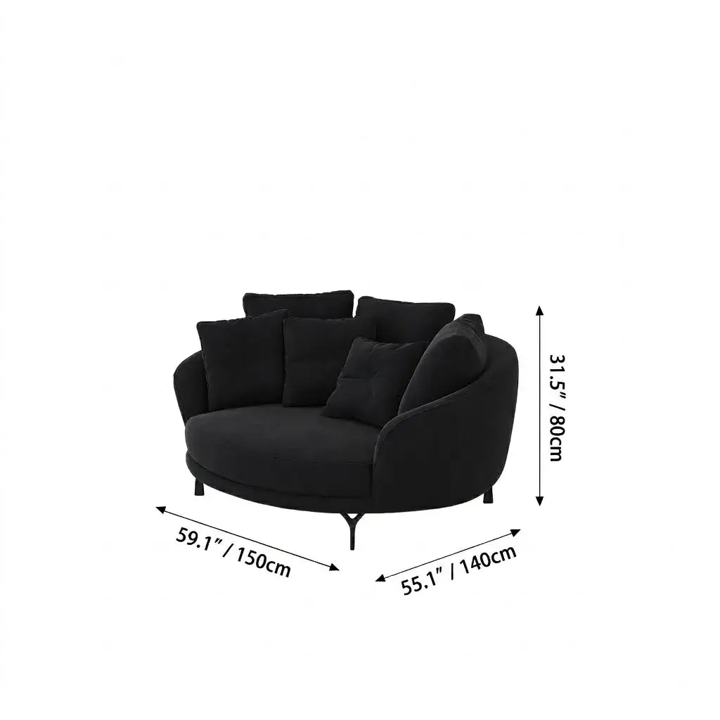 Sculptural Round Sofa with Layered Cushions and Slim Metal Legs