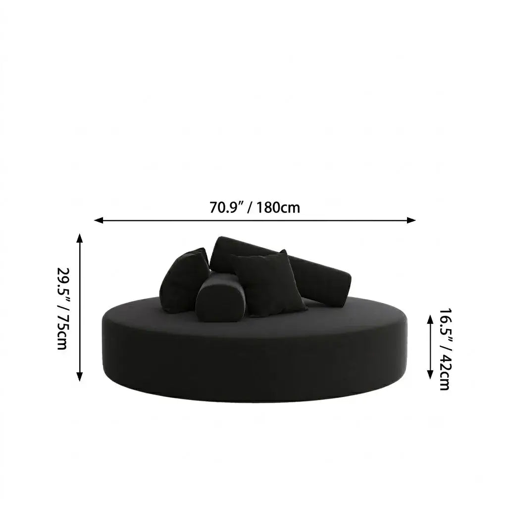 Sculptural Round Sofa With Modular Bolsters in Sherpa or Tech Leather
