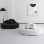 Sculptural Round Sofa With Modular Bolsters in Sherpa or Tech Leather