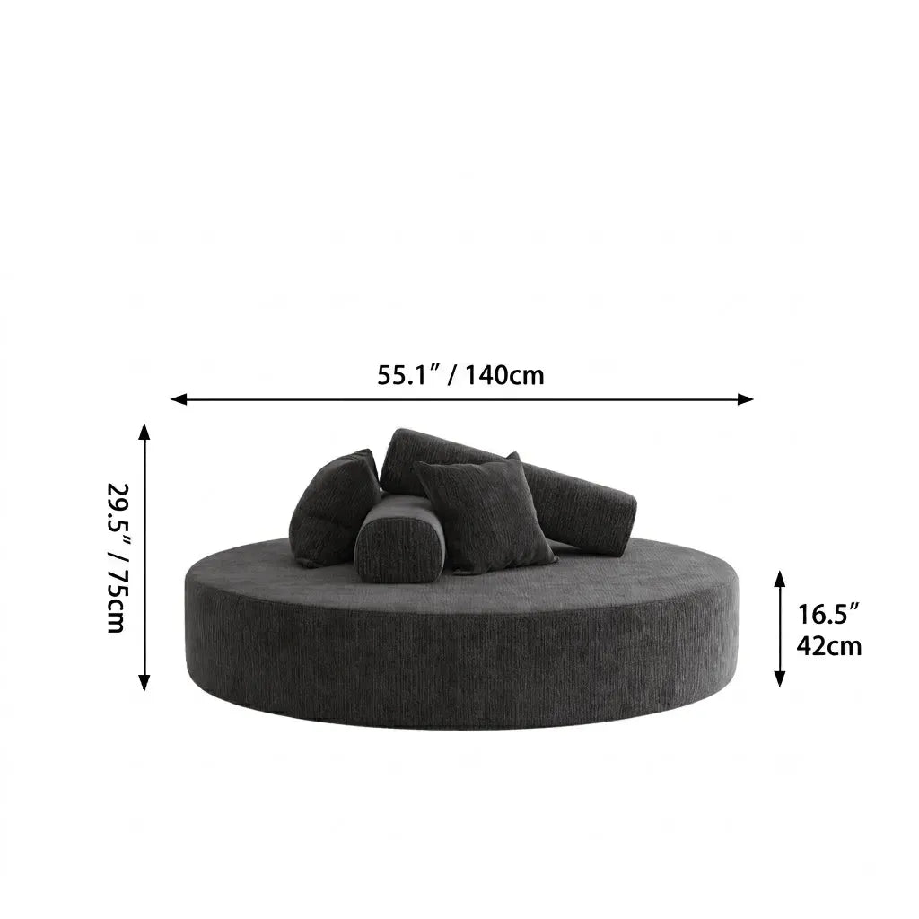 Sculptural Round Sofa With Modular Bolsters in Sherpa or Tech Leather