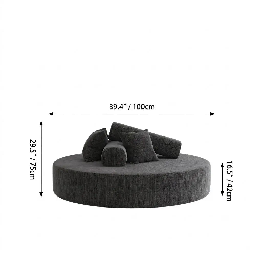 Sculptural Round Sofa With Modular Bolsters in Sherpa or Tech Leather