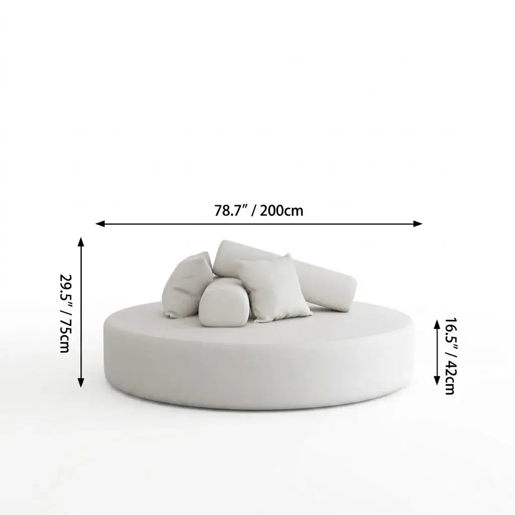 Sculptural Round Sofa With Modular Bolsters in Sherpa or Tech Leather
