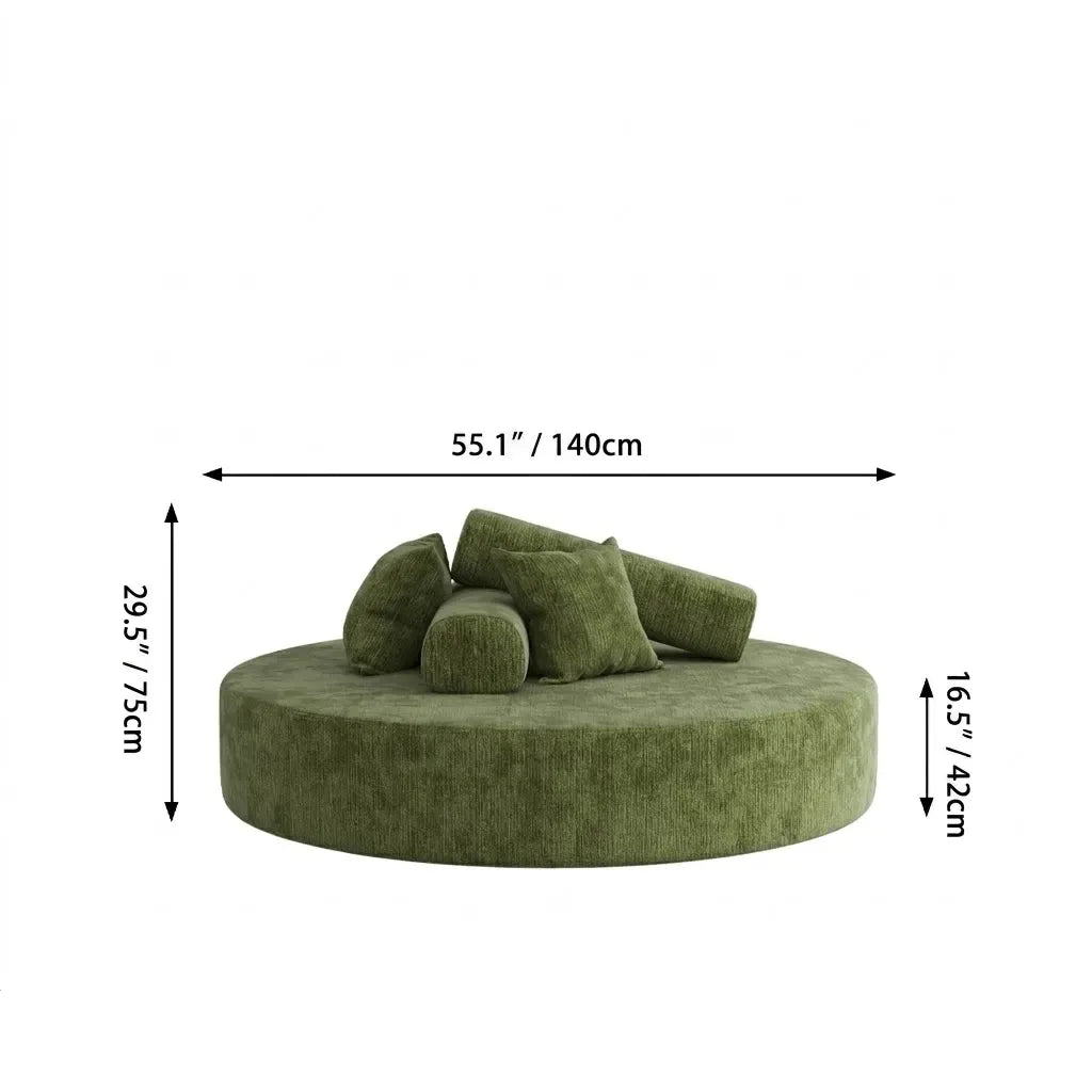 Sculptural Round Sofa With Modular Bolsters in Sherpa or Tech Leather