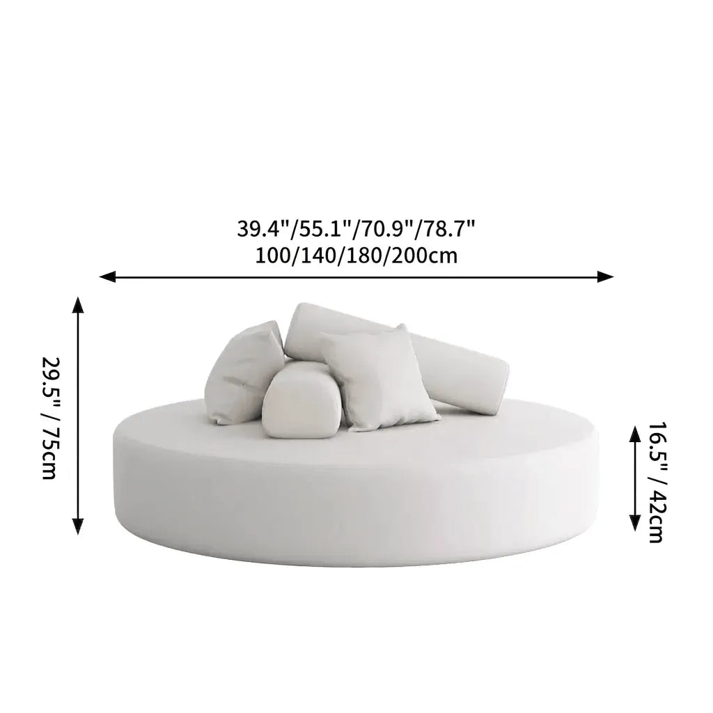 Sculptural Round Sofa With Modular Bolsters in Sherpa or Tech Leather Dimensions