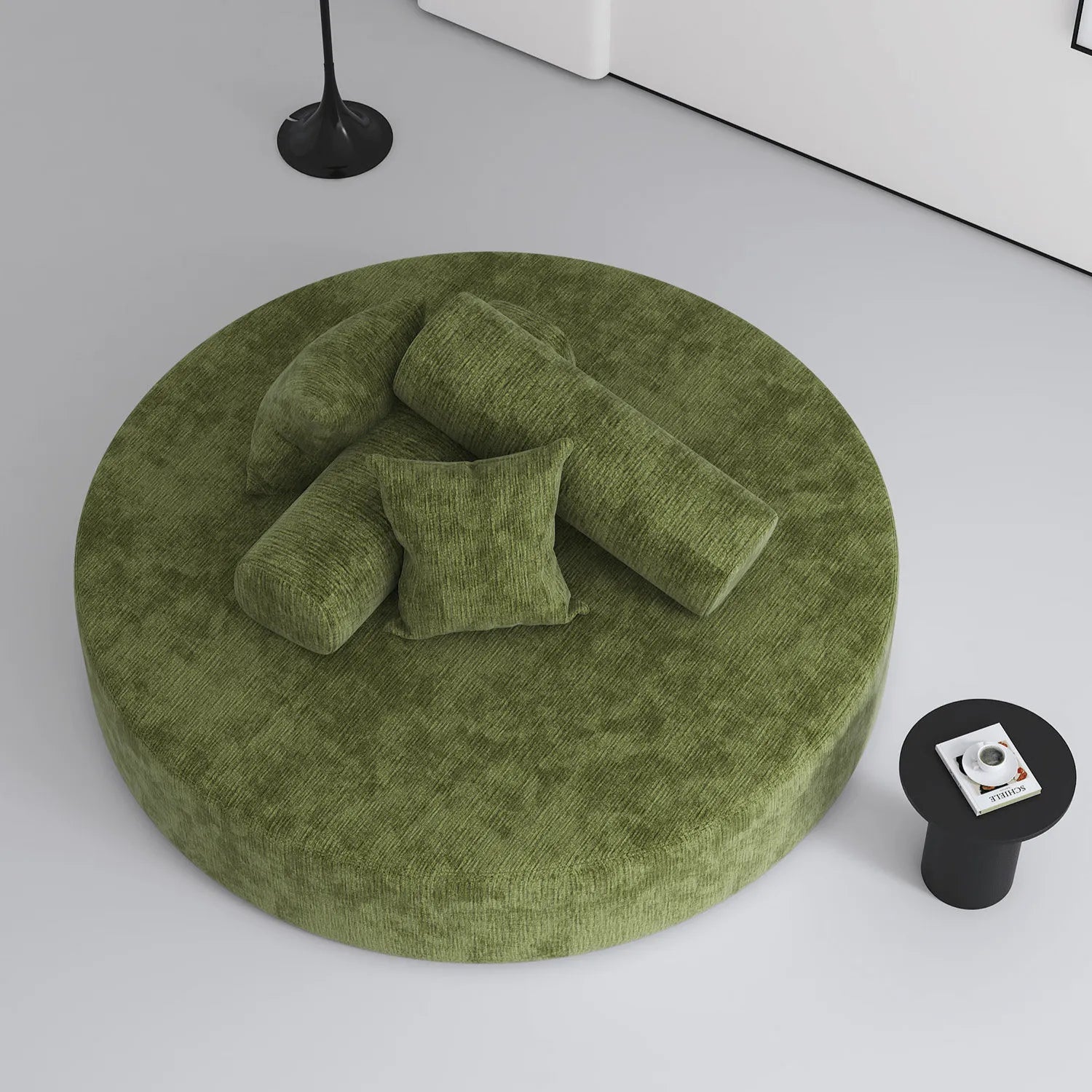 Sculptural Round Sofa With Modular Bolsters in Sherpa or Tech Leather Main Product Image Main image