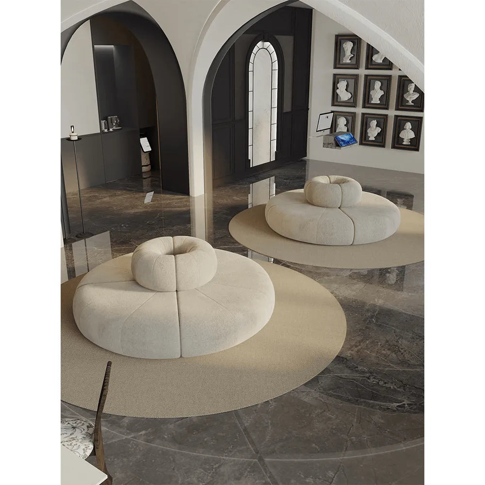 Sculptural Round Sofa with Petal Channel Tufting and Solid Wood Frame