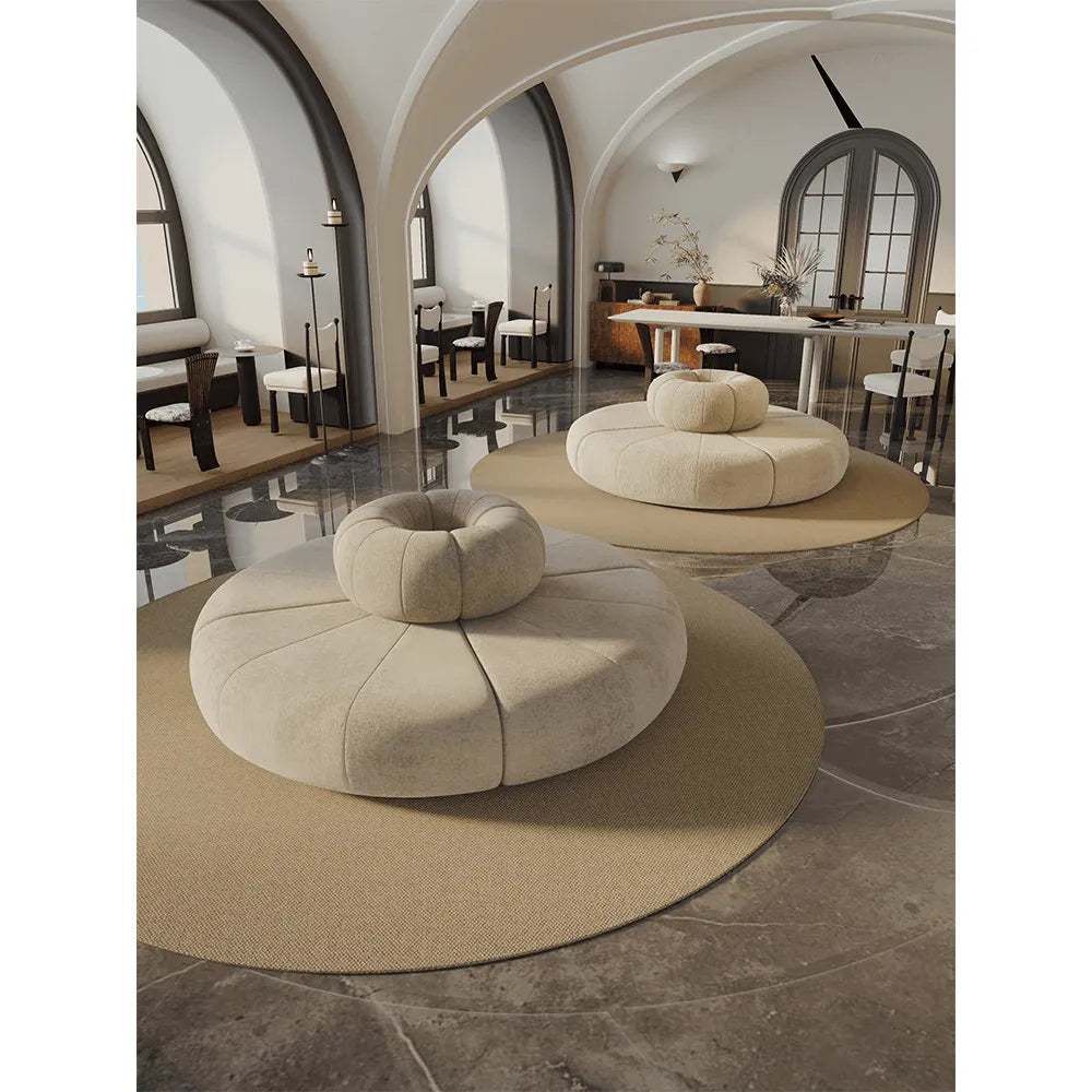Sculptural Round Sofa with Petal Channel Tufting and Solid Wood Frame