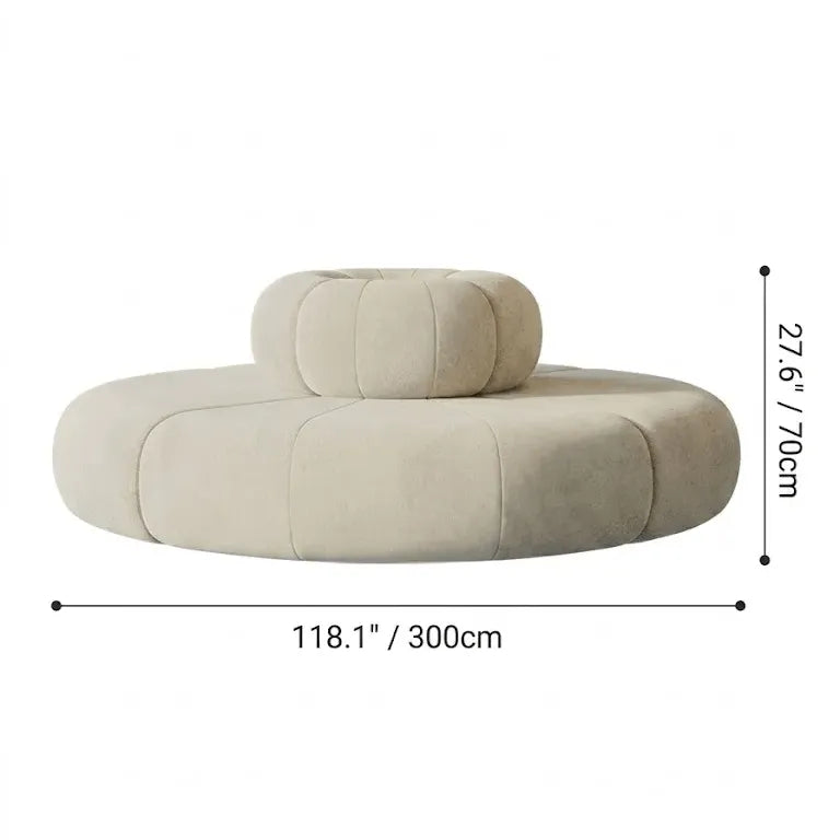 Sculptural Round Sofa with Petal Channel Tufting and Solid Wood Frame Dimensions
