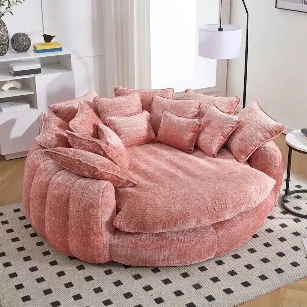 Sculptural Round Sofa With Petal Tufting, Plush Cushions for Lounging