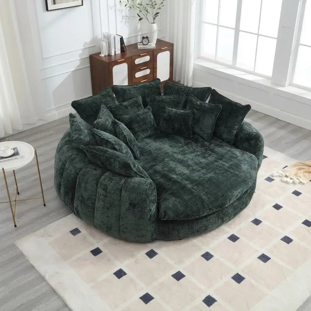 Sculptural Round Sofa With Petal Tufting, Plush Cushions for Lounging