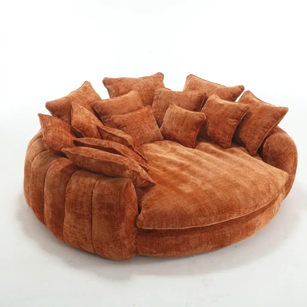 Sculptural Round Sofa With Petal Tufting, Plush Cushions for Lounging