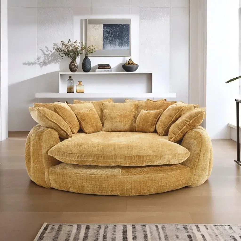 Sculptural Round Sofa With Petal Tufting, Plush Cushions for Lounging
