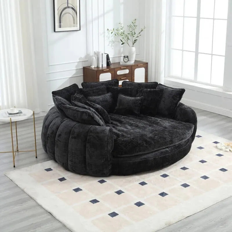 Sculptural Round Sofa With Petal Tufting, Plush Cushions for Lounging