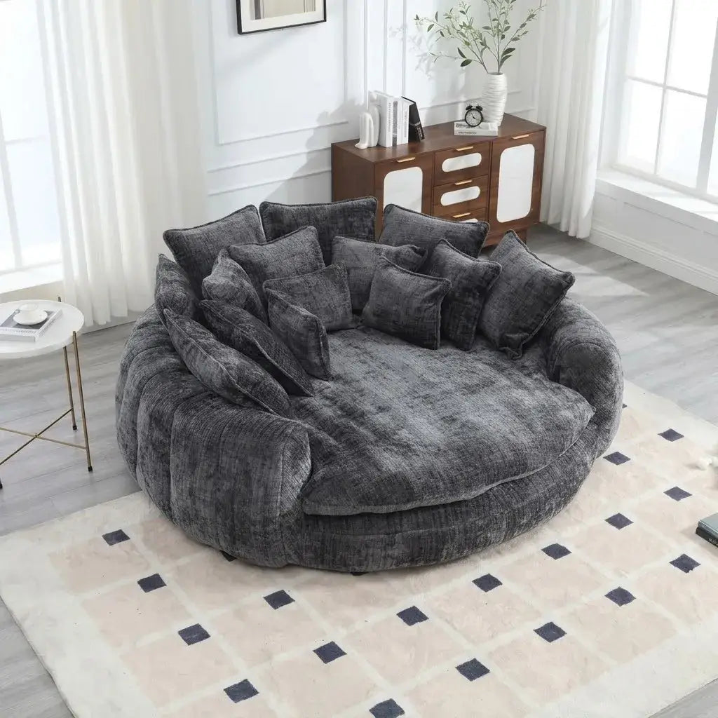 Sculptural Round Sofa With Petal Tufting, Plush Cushions for Lounging
