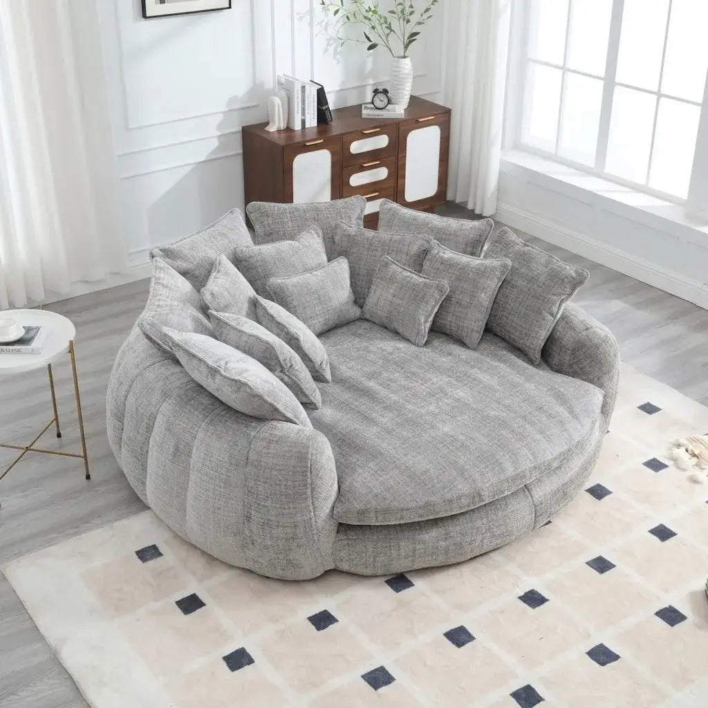 Sculptural Round Sofa With Petal Tufting, Plush Cushions for Lounging