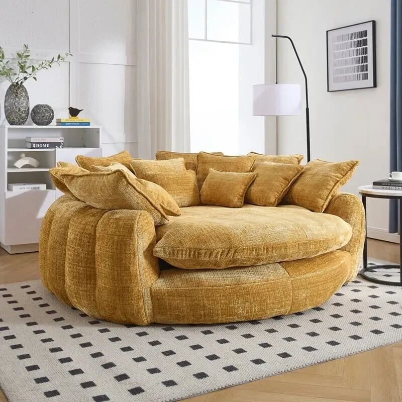 Sculptural Round Sofa With Petal Tufting, Plush Cushions for Lounging