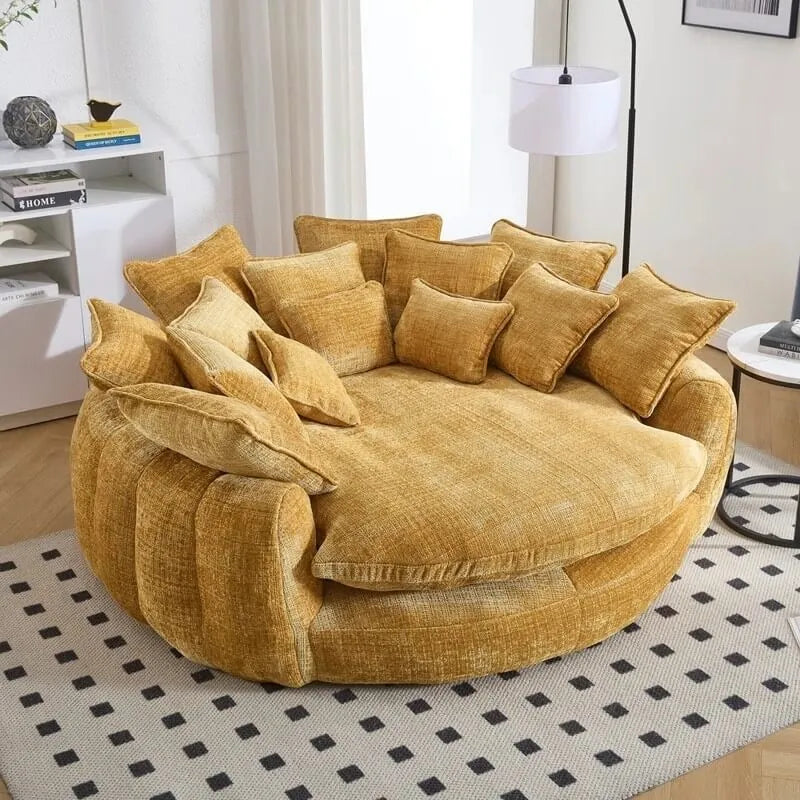 Sculptural Round Sofa With Petal Tufting, Plush Cushions for Lounging Main Product Image Main image