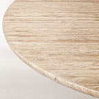 Sculptural Round Travertine Dining Table with Soft Beige Stone Pedestal