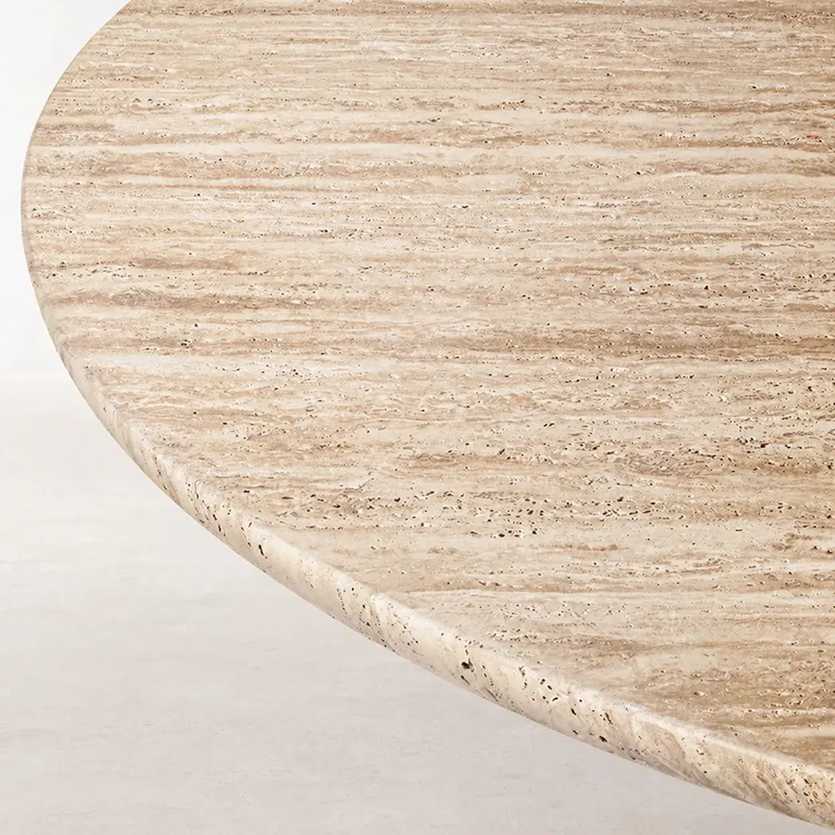 Sculptural Round Travertine Dining Table with Soft Beige Stone Pedestal