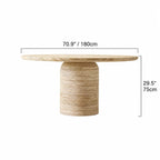 Sculptural Round Travertine Dining Table with Soft Beige Stone Pedestal
