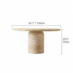 Sculptural Round Travertine Dining Table with Soft Beige Stone Pedestal