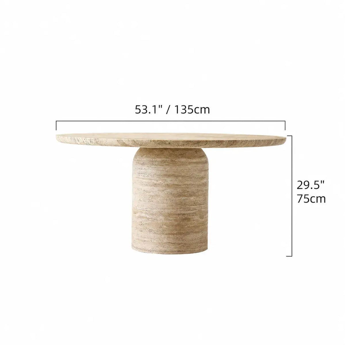 Sculptural Round Travertine Dining Table with Soft Beige Stone Pedestal