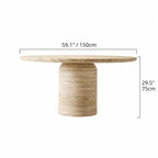 Sculptural Round Travertine Dining Table with Soft Beige Stone Pedestal