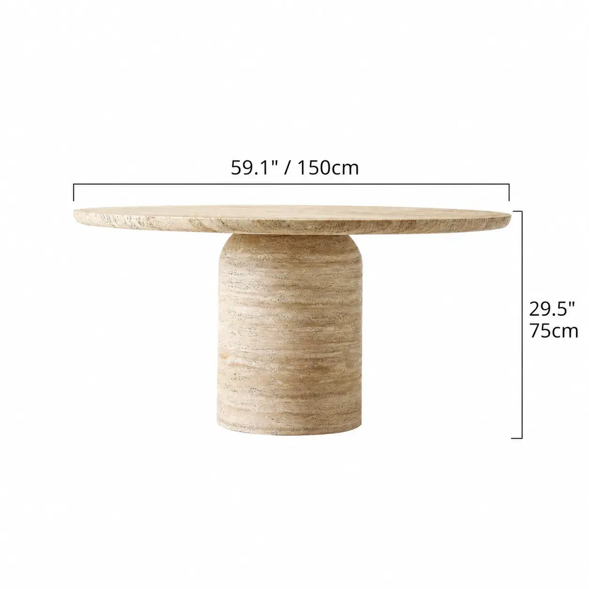 Sculptural Round Travertine Dining Table with Soft Beige Stone Pedestal