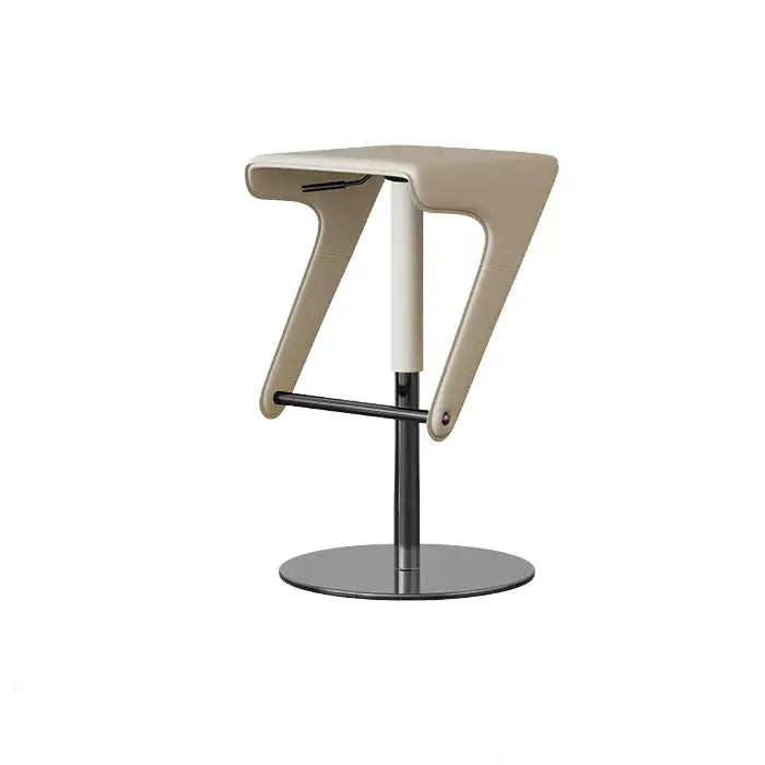 Sculptural Saddle Leather Adjustable Swivel Bar Stool with Stainless Steel Base