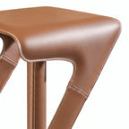 Sculptural Saddle Leather Adjustable Swivel Bar Stool with Stainless Steel Base