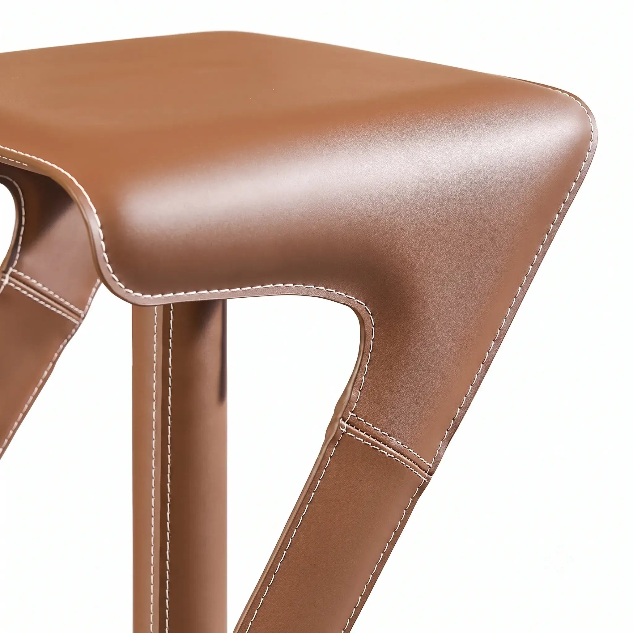 Sculptural Saddle Leather Adjustable Swivel Bar Stool with Stainless Steel Base