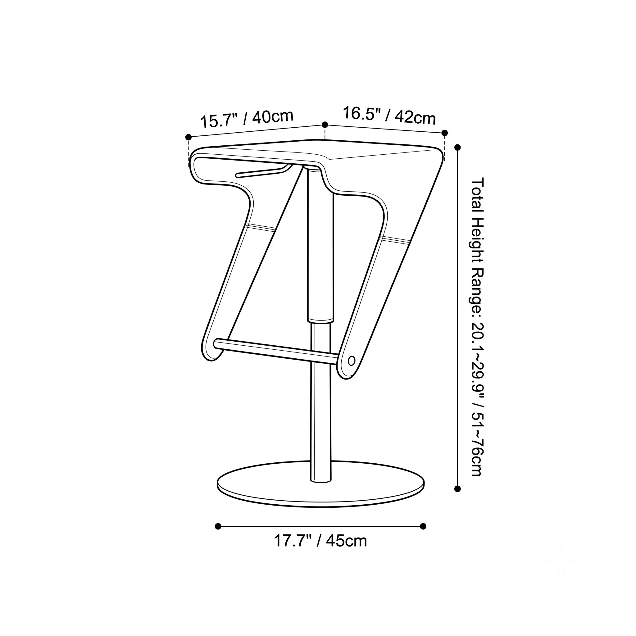 Sculptural Saddle Leather Adjustable Swivel Bar Stool with Stainless Steel Base Dimensions