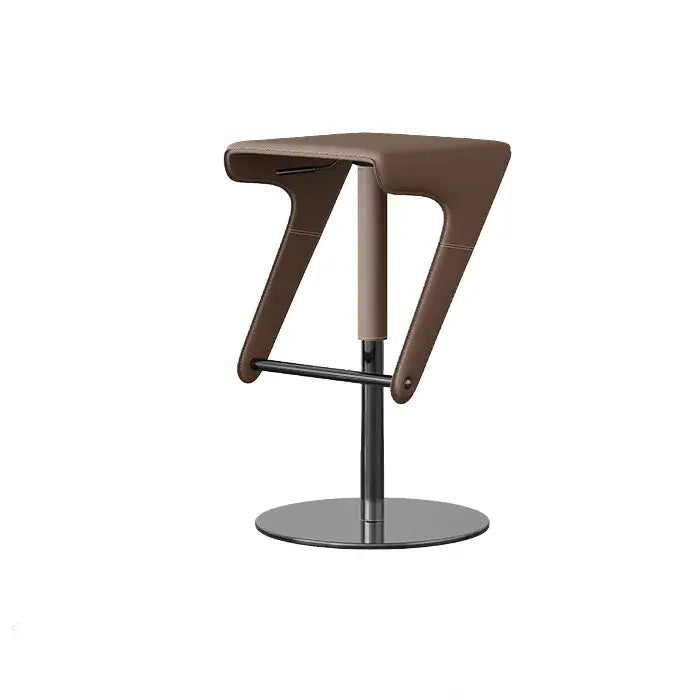 Sculptural Saddle Leather Adjustable Swivel Bar Stool with Stainless Steel Base