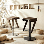 Sculptural Saddle Leather Adjustable Swivel Bar Stool with Stainless Steel Base Main Product Image