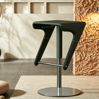 Sculptural Saddle Leather Adjustable Swivel Bar Stool with Stainless Steel Base