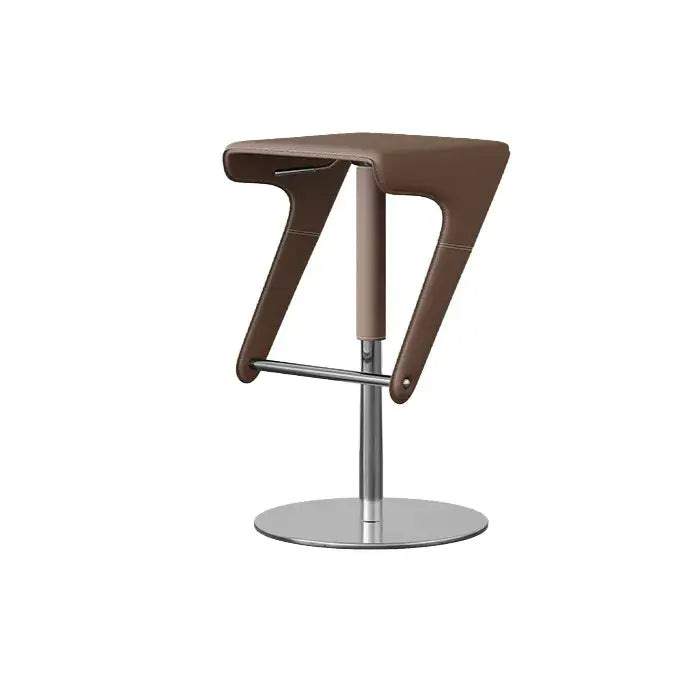 Sculptural Saddle Leather Adjustable Swivel Bar Stool with Stainless Steel Base