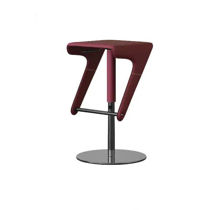 Sculptural Saddle Leather Adjustable Swivel Bar Stool with Stainless Steel Base