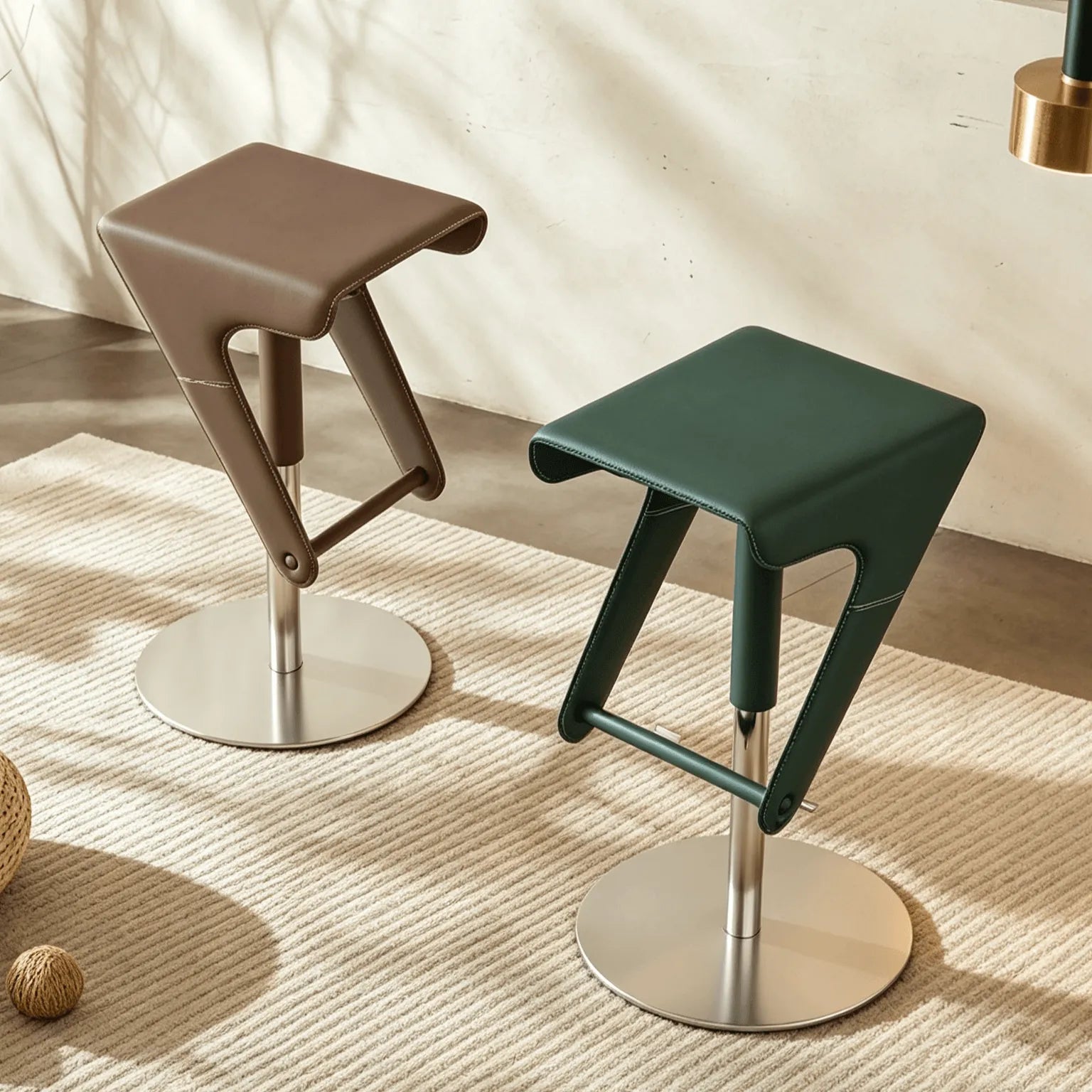 Sculptural Saddle Leather Adjustable Swivel Bar Stool with Stainless Steel Base Image secondaire du produit