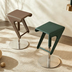 Sculptural Saddle Leather Adjustable Swivel Bar Stool with Stainless Steel Base