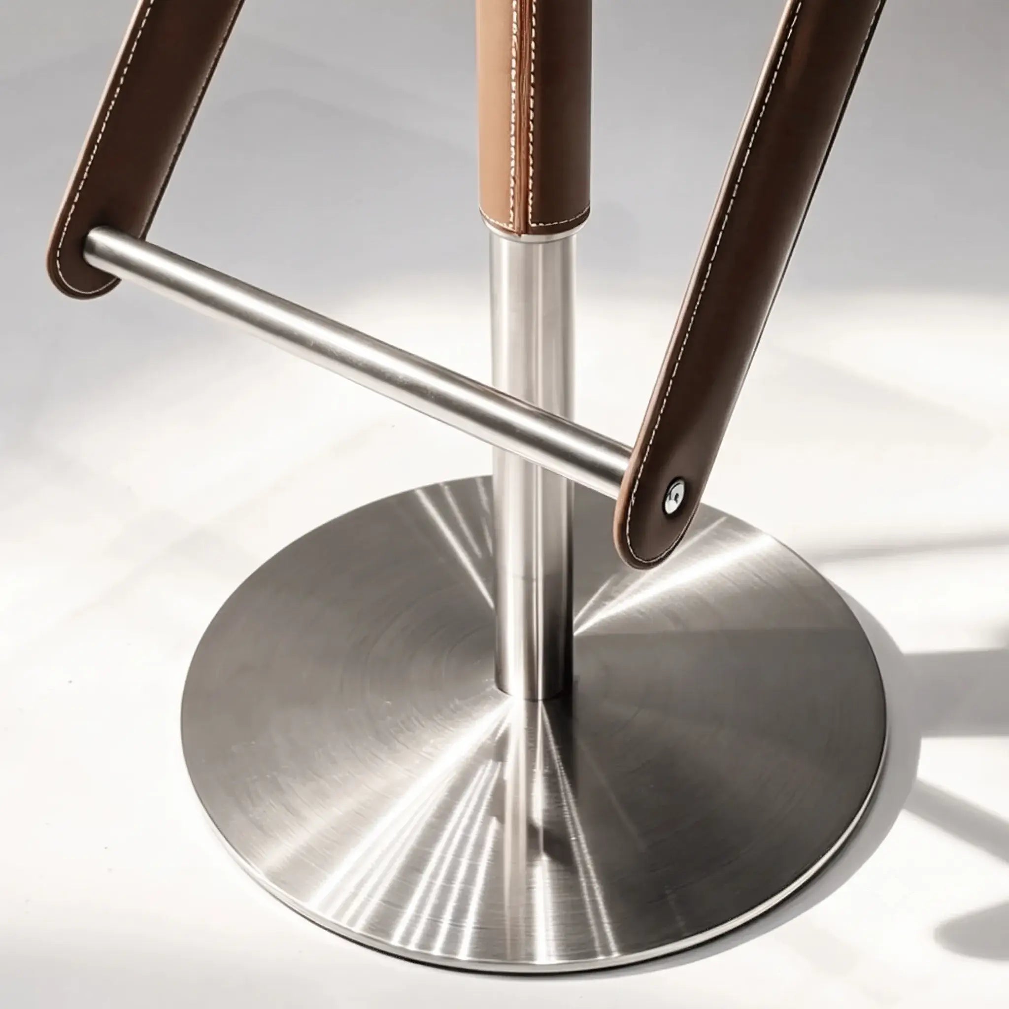 Sculptural Saddle Leather Adjustable Swivel Bar Stool with Stainless Steel Base