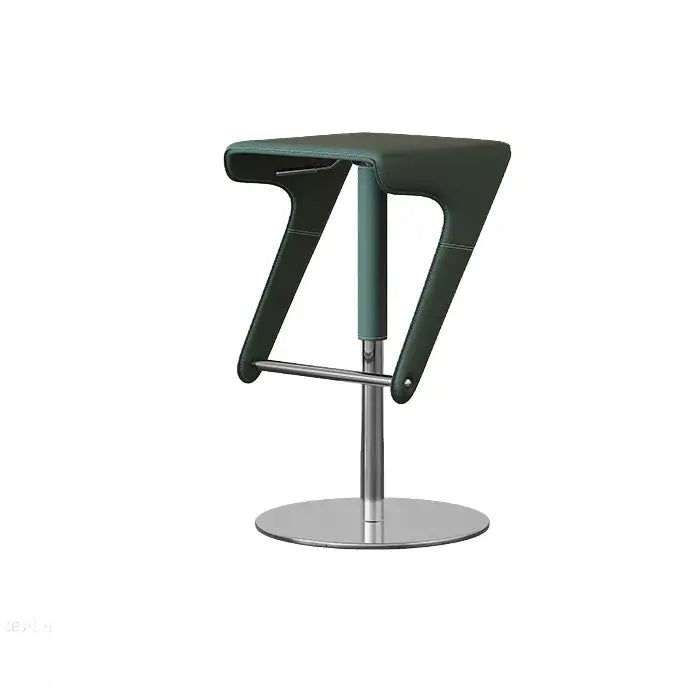 Sculptural Saddle Leather Adjustable Swivel Bar Stool with Stainless Steel Base