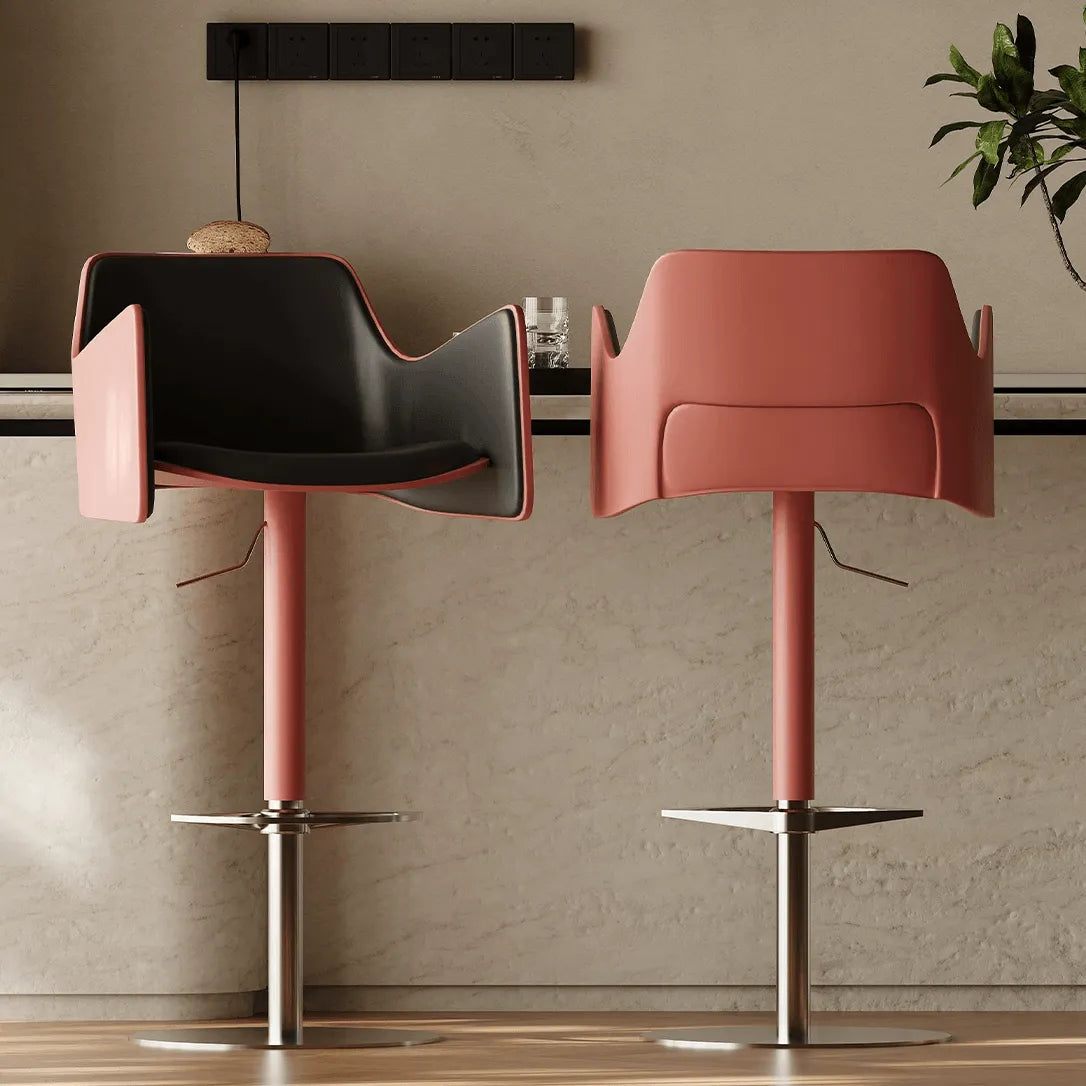 Sculptural Saddle Leather Bar Stool with Swivel Lift and Wraparound Back
