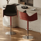 Sculptural Saddle Leather Bar Stool with Swivel Lift and Wraparound Back