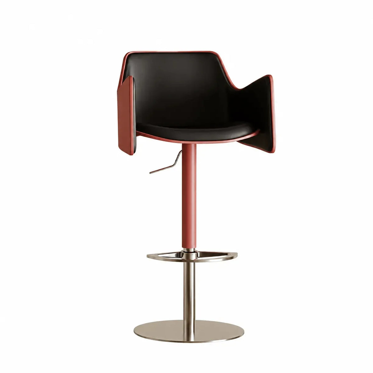Sculptural Saddle Leather Bar Stool with Swivel Lift and Wraparound Back