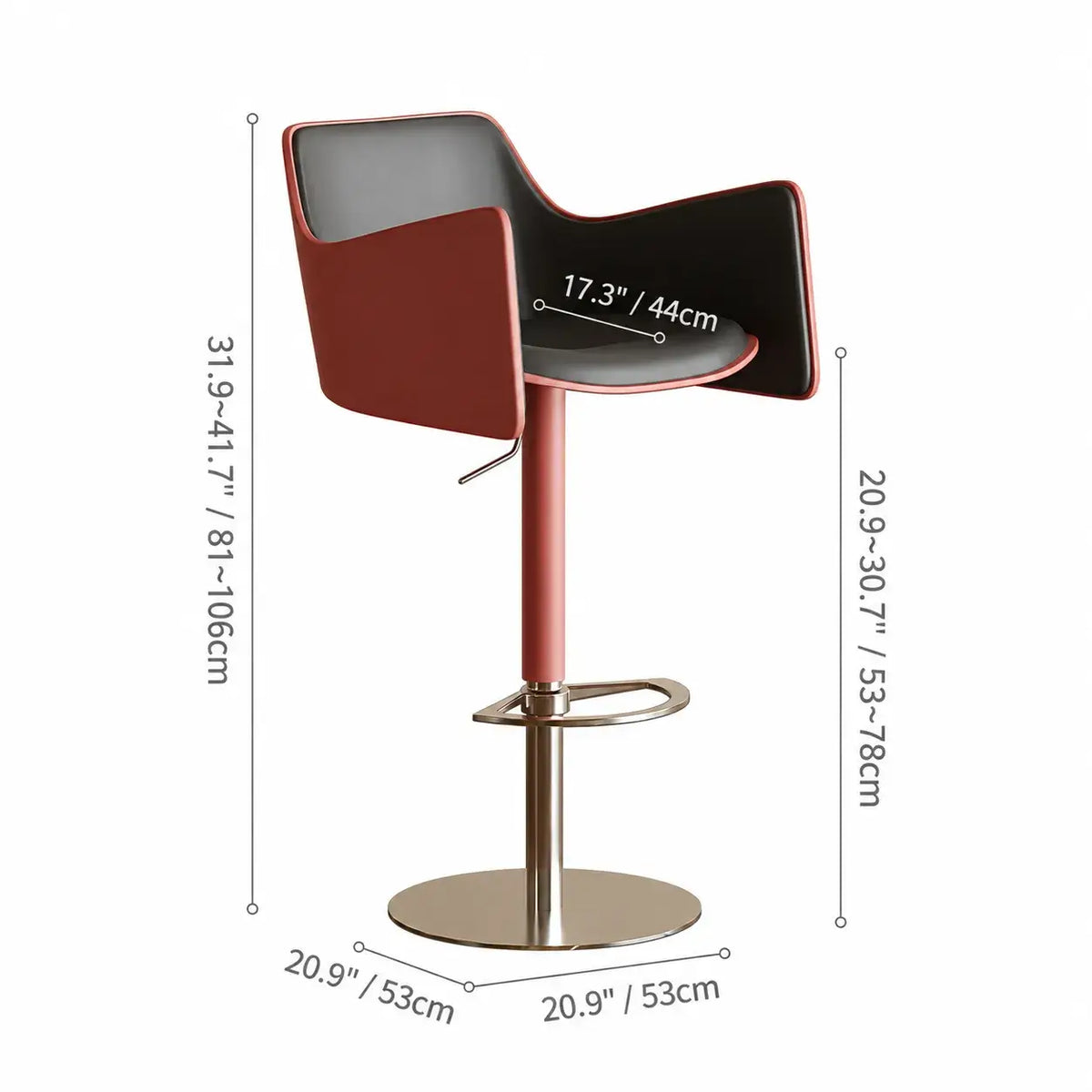 Sculptural Saddle Leather Bar Stool with Swivel Lift and Wraparound Back Dimensions