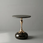 Sculptural Sintered Stone Side Table with Gold Accent and Round Pedestal Main Product Image