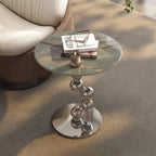 Sculptural Sintered Stone Side Table with Mirrored Metal Base