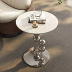 Sculptural Sintered Stone Side Table with Mirrored Metal Base