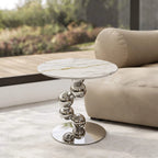 Sculptural Sintered Stone Side Table with Mirrored Metal Base