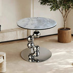 Sculptural Sintered Stone Side Table with Mirrored Metal Base